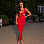 Women's Summer Black White Red Slip Halter Cut Out Waist Baring Dress Women