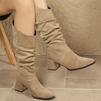 Vintage Crumpled Knight Boots Women Shoes Chunky Heel below the Knee Super Beautiful High Top Pile Western Cowboy Boot