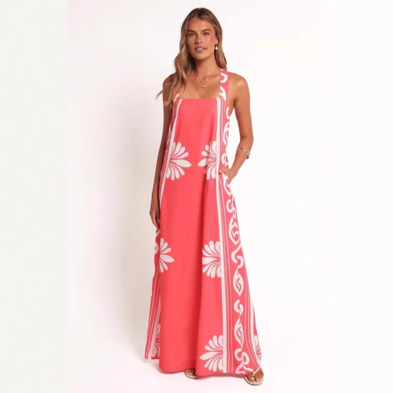 Women's Printed Off-Shoulder Sling Dress