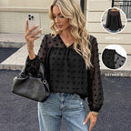 Gentle Lightly Mature Black Flocking V neck Lantern Sleeve