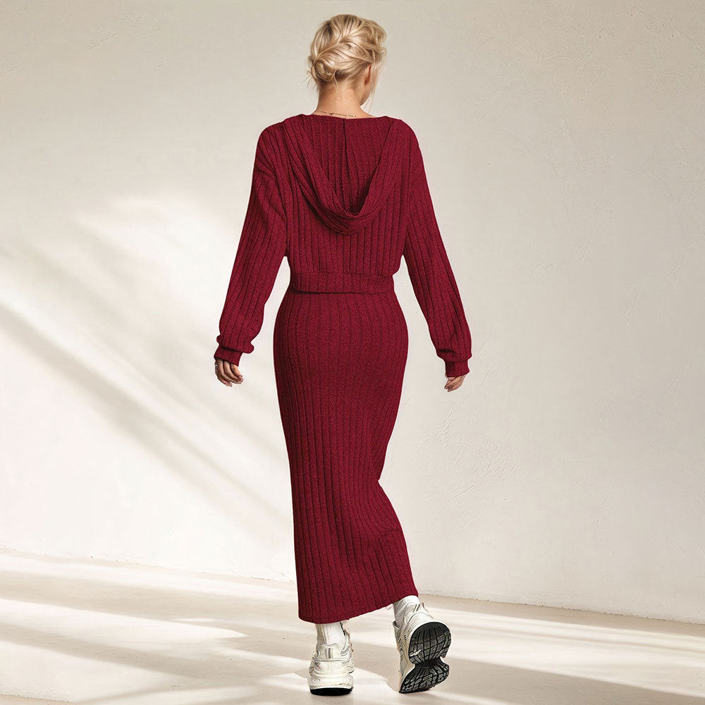 Women's Women Solid Color Office Lightly Mature Knitted Cami Dress Two Piece Set