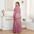 Women's Plus Size Long Sleeve Round Neck Lined Back Zip Fishtail Dress