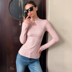 Women's Autumn Clothes Buckle Solid Color Base Elegant Long Sleeve