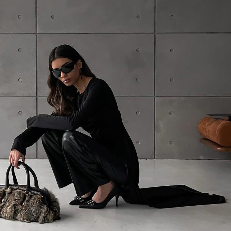 Asymmetric Slit Long Sleeve Maxi Dress