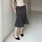 Summer French Mid Length Printed Polka Dot Retro Hip Skirt