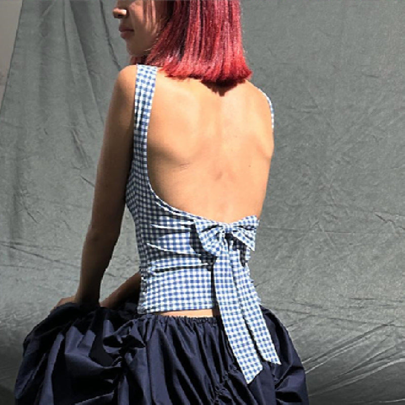 Women's Houndstooth Bow Vest Top