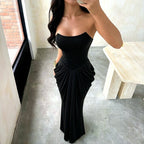 Women's Tube Top Pleated Fishtail Gown Slim Fit Sheath Long The Dinner Party Dress