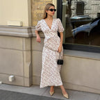Floral V-Neck Summer Printed Maxi Puff Sleeve Dress