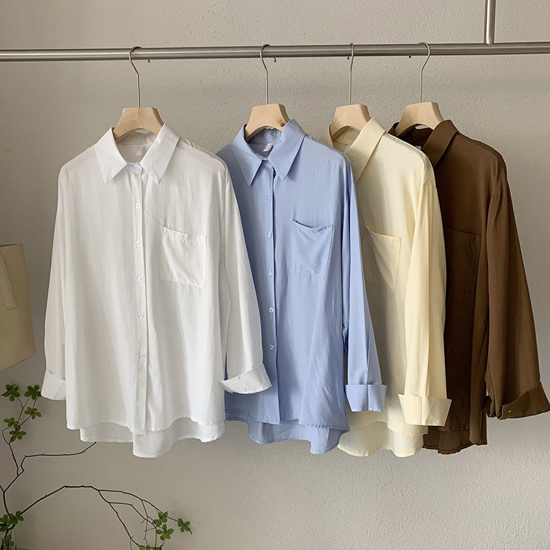 Women's Single Breasted Solid Color Long Sleeve Mid Length Shirt