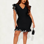 Women's Ruffle V-Neck Midi Dress