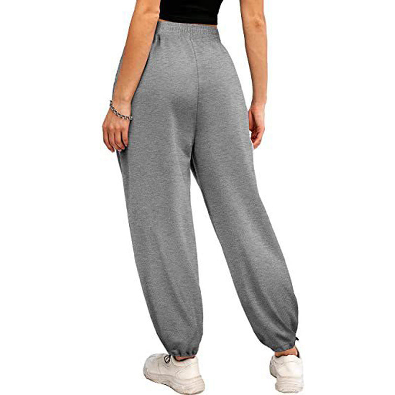 Loose Sports Drawstring Wide Leg Ankle Banded Pants Women Plus Size