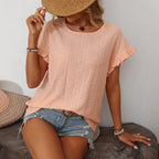 Women's Round Neck Sweet Girl Short Sleeve T-Shirt Hollow Out Cutout
