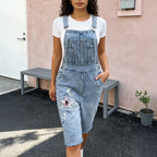 Suspender Pants Summer Exquisite Embroidered Floral Denim