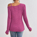 Asymmetric Hem Off-Shoulder Long Sleeve Top
