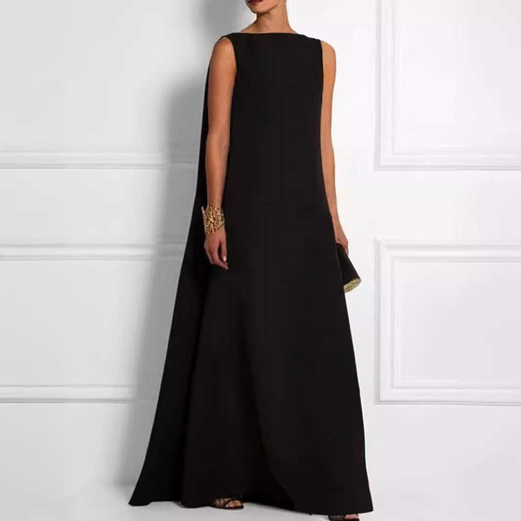 Women's Sleeveless Crew-Neck A-Line Maxi Dress