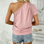 Women's Summer Women Clothing Pink Strapless Shoulder Bag Casual Top