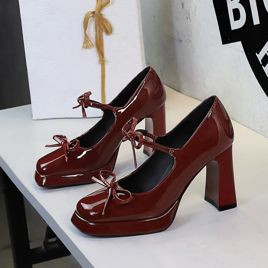 Women's Patent Leather Bow Platform Heels