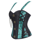 Women's Black and Green Gothic Lace-Up Bodysuit