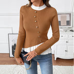 Korean Gentle Asymmetric Faux Two Pieces Fitted Waist Sweater Women
