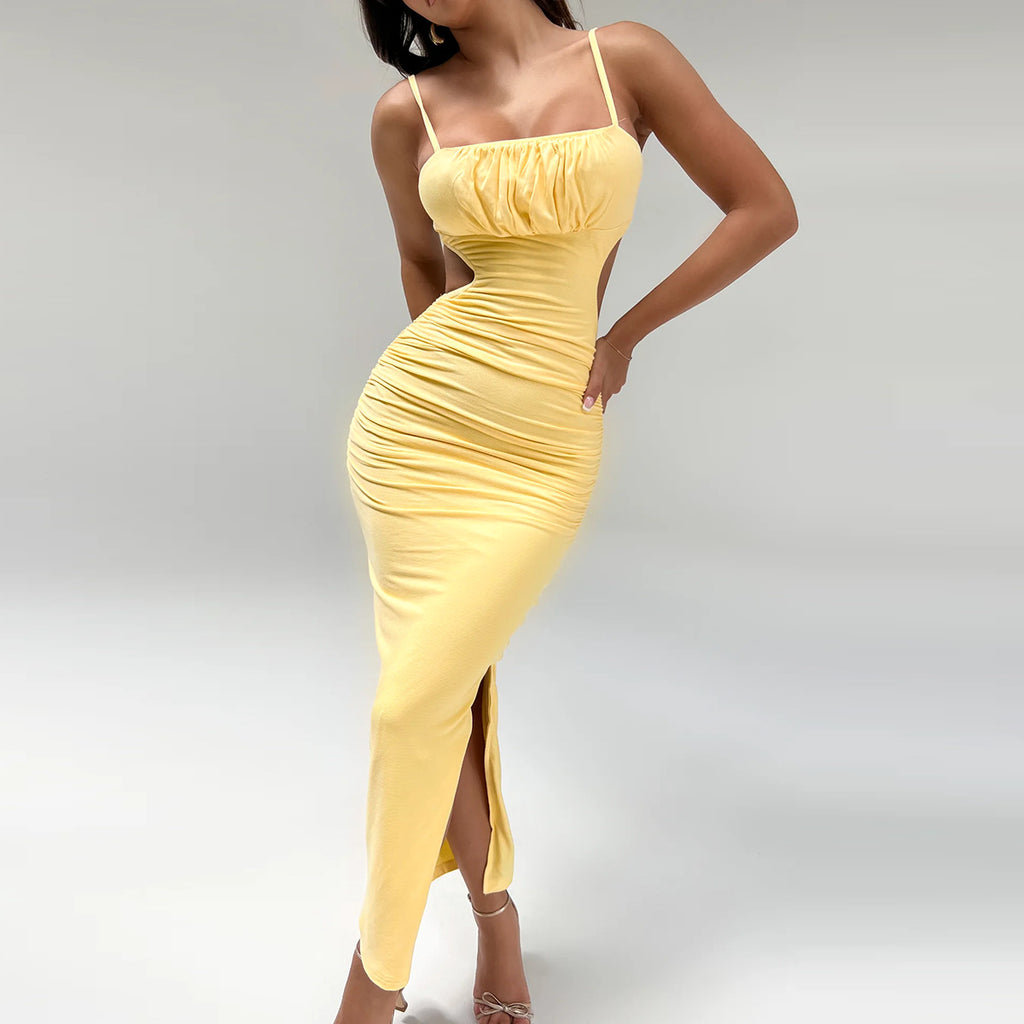 Women's Backless Ruffle Side-Slit Maxi Dress