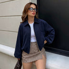 Women's Retro Lapel Zip-Up Jacket