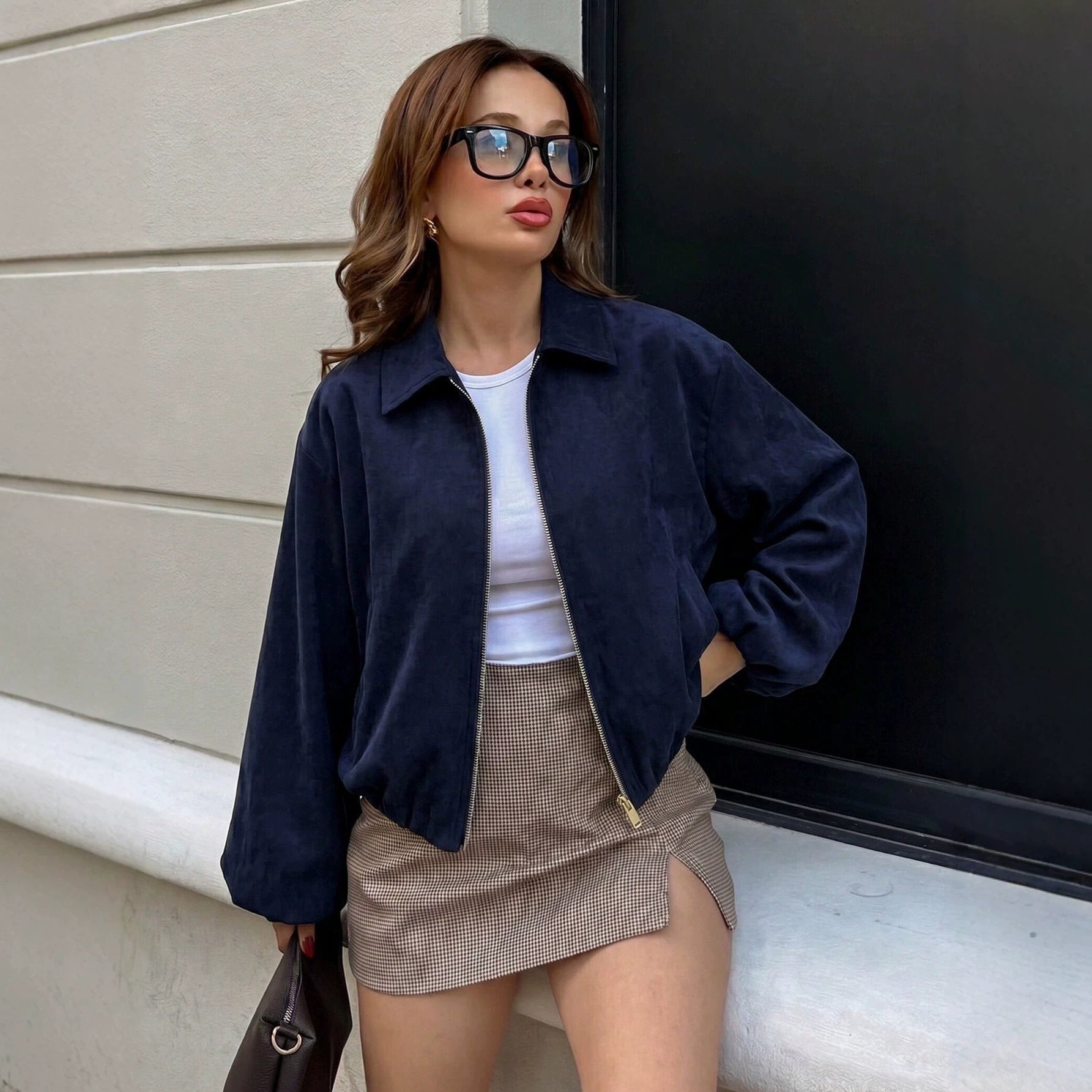 Women's Retro Lapel Zip-Up Jacket