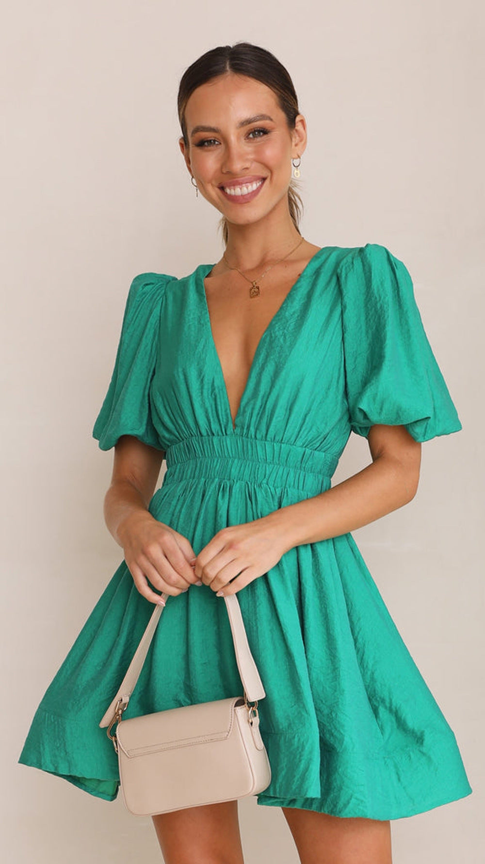 V-Neck Lantern-Sleeve Princess Dress