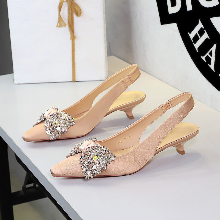 Women's Rhinestone Bow Satin Sandals
