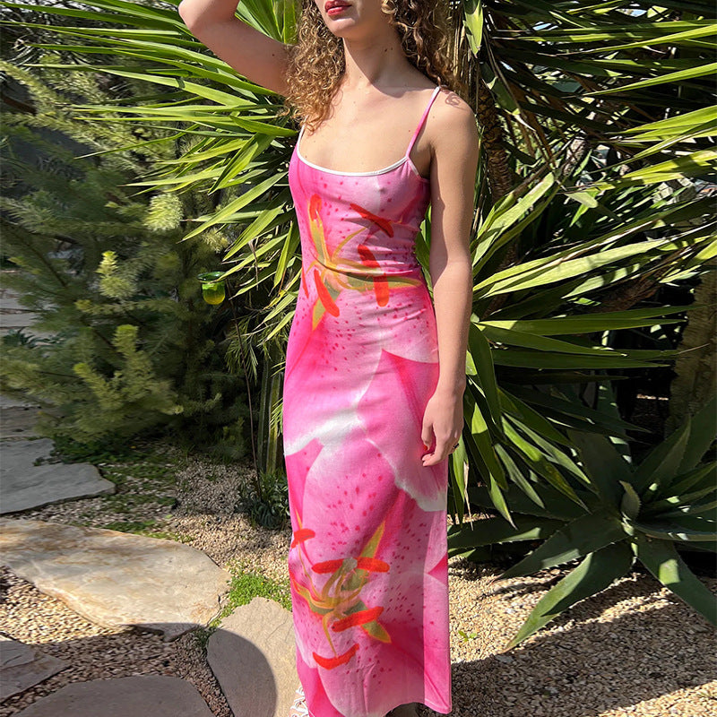Printed Spaghetti-Strap A-Line Maxi Dress