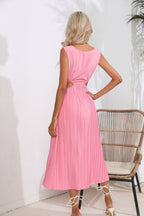 Hollowed Out Cropped Outfit Pleated Dress Sleeveless Swing Mid Length Vest Dress Women Women Clothing