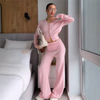 Women's Knit Cardigan And Wide-Leg Pants Set