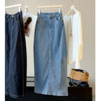 Tall Back Slit Denim Skirt Women Autumn Washed Cover Slim