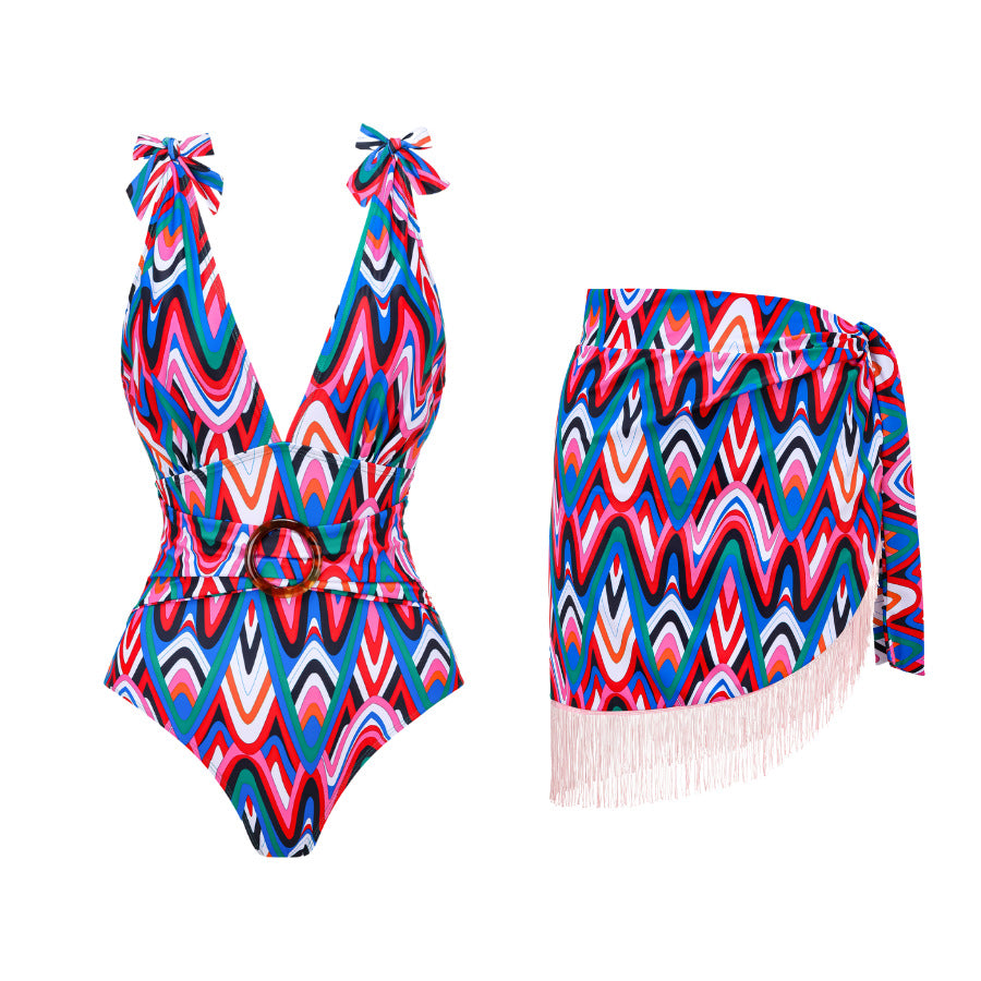 Conservative Printed One-piece Swimwear