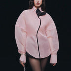 Women's Shirt Sweet Lantern Sleeve Stitching Loose