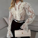 Women's Lace Puff-Sleeve Blouse With Ruffle Details