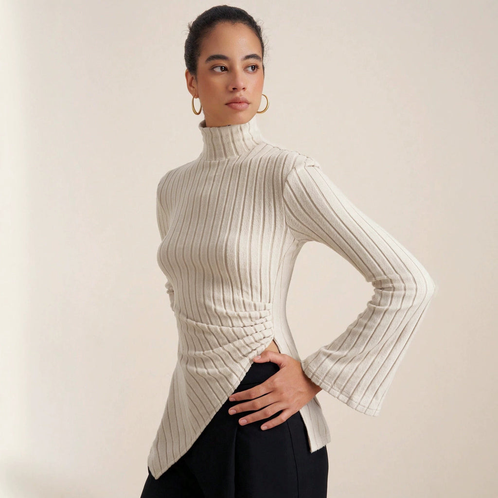 Women's Asymmetric High-Neck Long-Sleeve Top