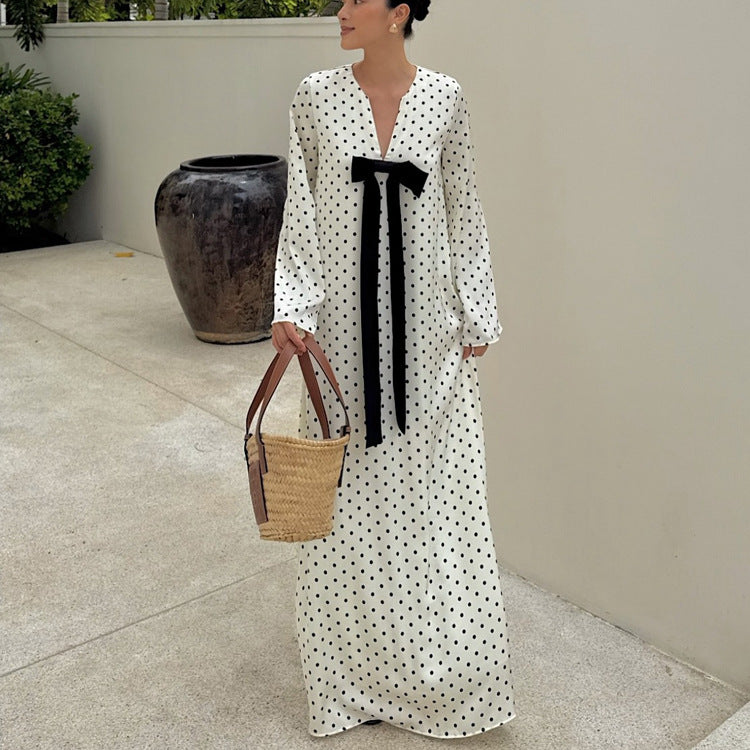 Polka-Dot Bow Maxi Dress