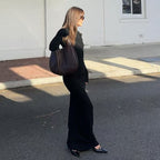 One-Shoulder Long-Sleeve Ruched Maxi Dress