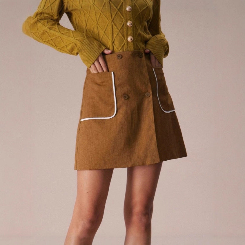 Women's Double-Breasted A-Line Mini Skirt