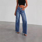 Jeans Women Washed Loose Casual Straight Leg WL Mop Pants