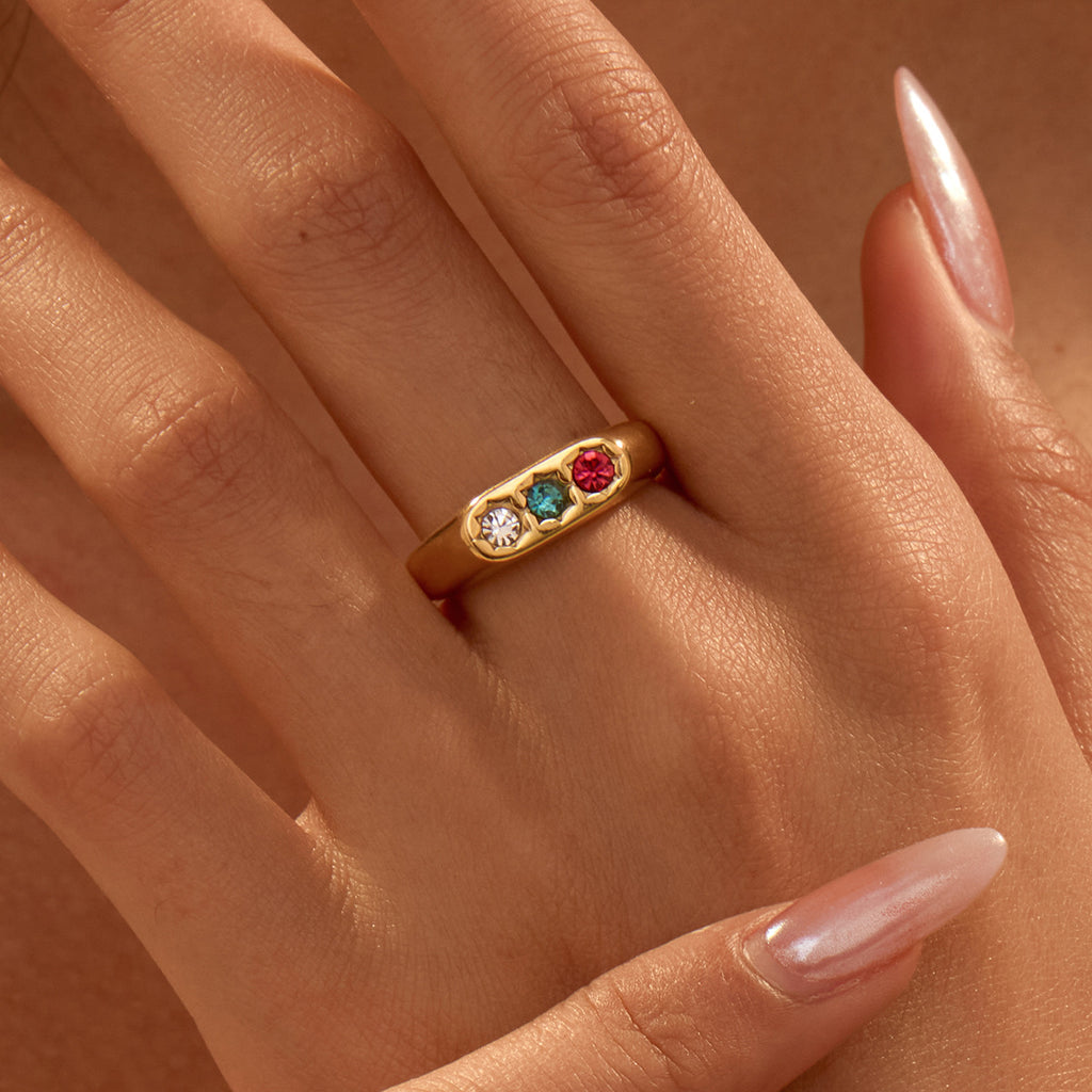 Personalized Gold Inlaid Heart Shaped Rhinestone Ring Ring