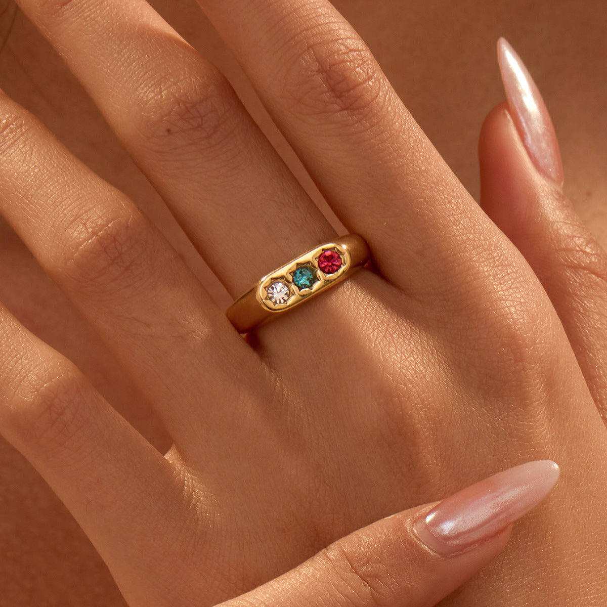 Personalized Gold Inlaid Heart Shaped Rhinestone Ring Ring