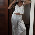 Women's Lace-Up V-Neck Top And Pants Set