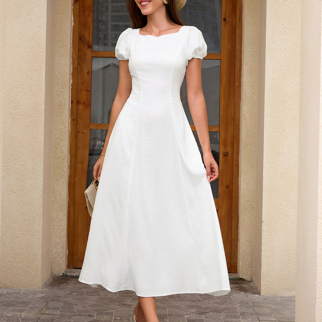 Women's Backless Short Sleeve With Tie Detail Dress