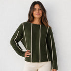 Women's Contrast-Stripe Crew-Neck Sweater