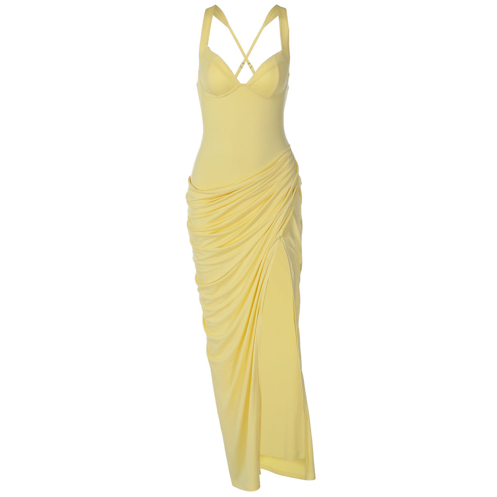 Women's White Pleated Halter Maxi Dress