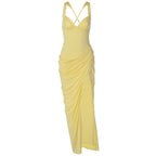 Women's White Pleated Halter Maxi Dress