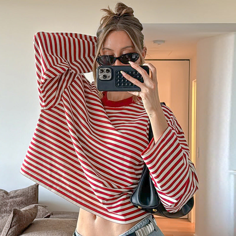 Women's 's Striped Crew-Neck Long-Sleeve T-Shirt