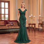 Women's V-Neck Sequin Backless Fishtail Maxi Dress
