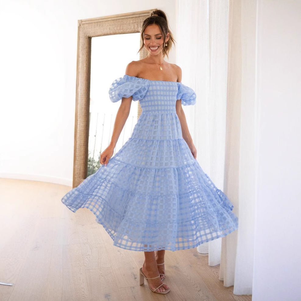 One-Shoulder Lantern-Sleeve Dress